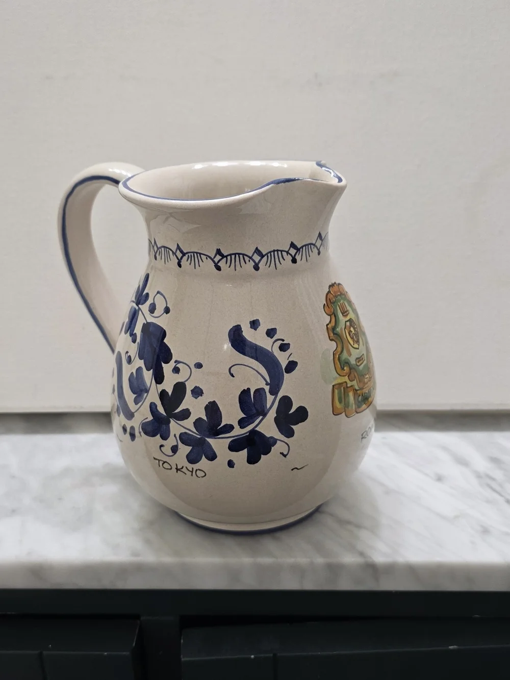 Vintage Deruta Italy Hand-Painted Blue Michela Ceramic Pitcher